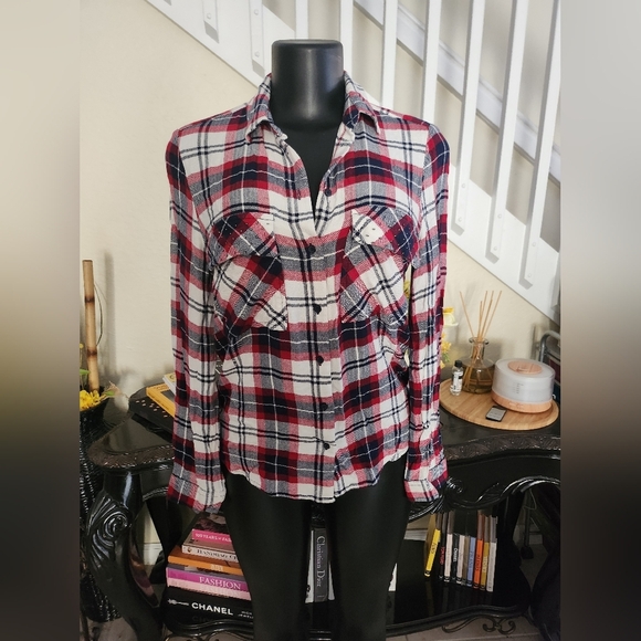 Tops - Zara Plaid Button Down Studded Shirt size XS